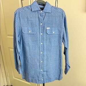 Faconnable 100% linen Blue Grid Pattern